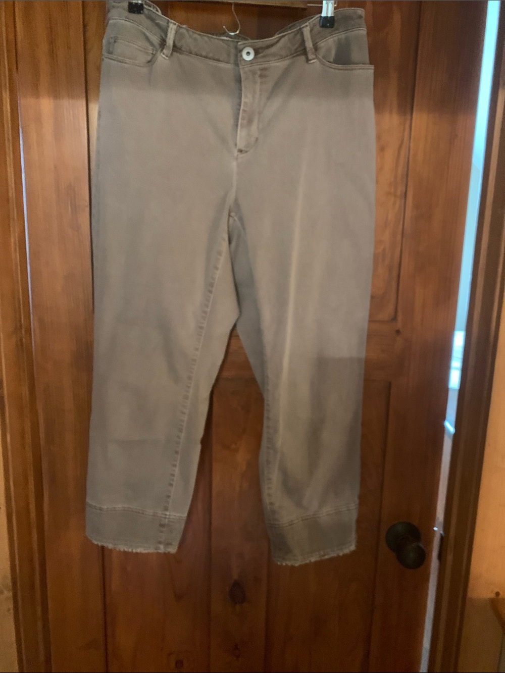 Casual Straight-Leg Cropped Pants in Taupe, size 16